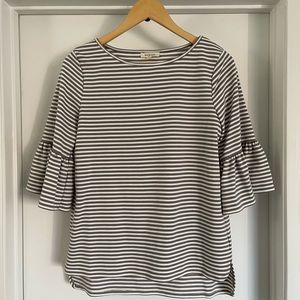 Max Studio Grey Striped Flutter Sleeve Top